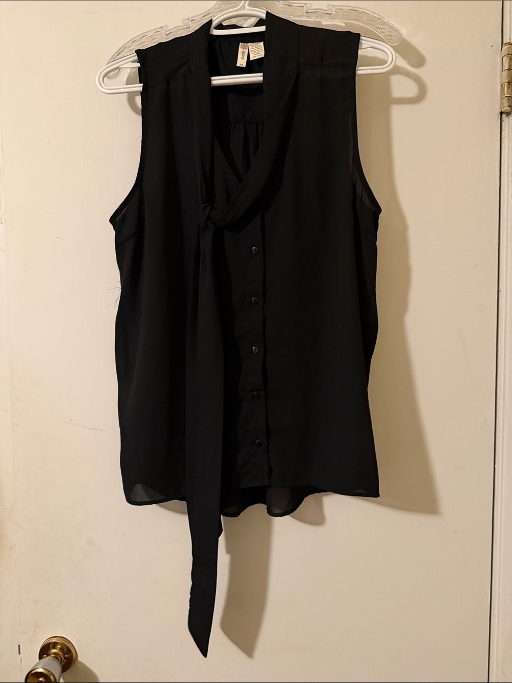 Japna Black Sleeveless Tie-Neck Blouse